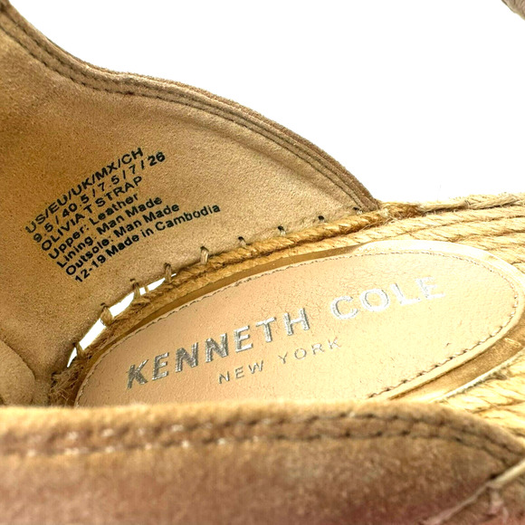 KENNETH COLE Women's 9.5 Olivia T-Strap Leather‎ Beige Espadrille Wedge Sandals - Picture 5 of 9